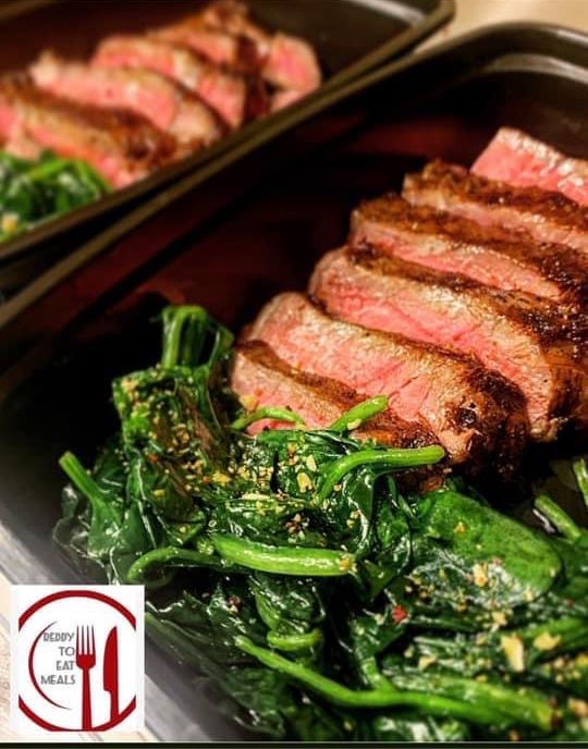 Top sirloin steak with spinach