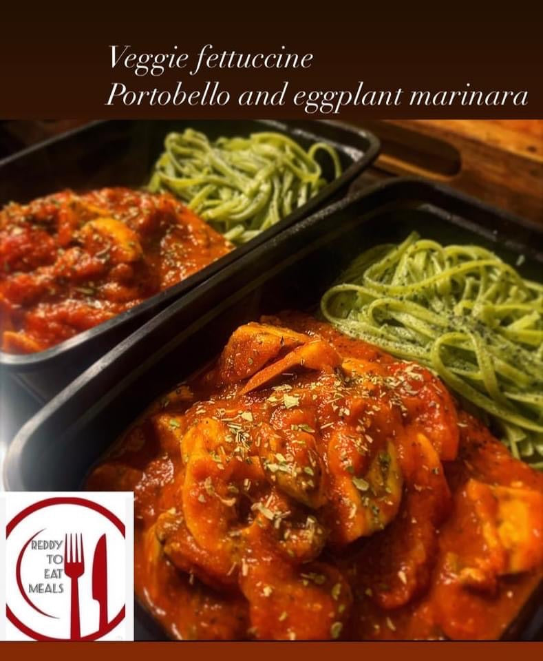 Portobello and eggplant marinara pasta