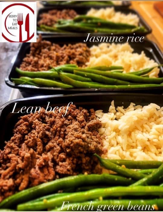 Lean beef with rice and green beans