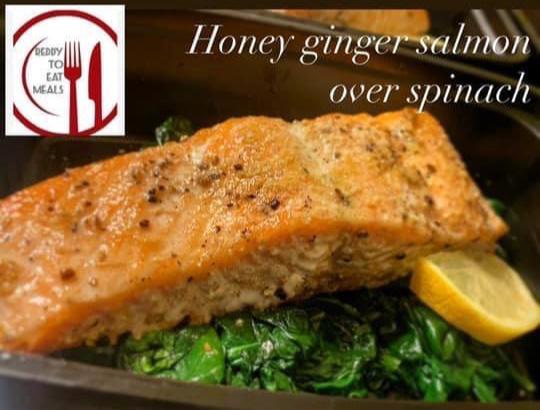 Honey garlic salmon with spinach